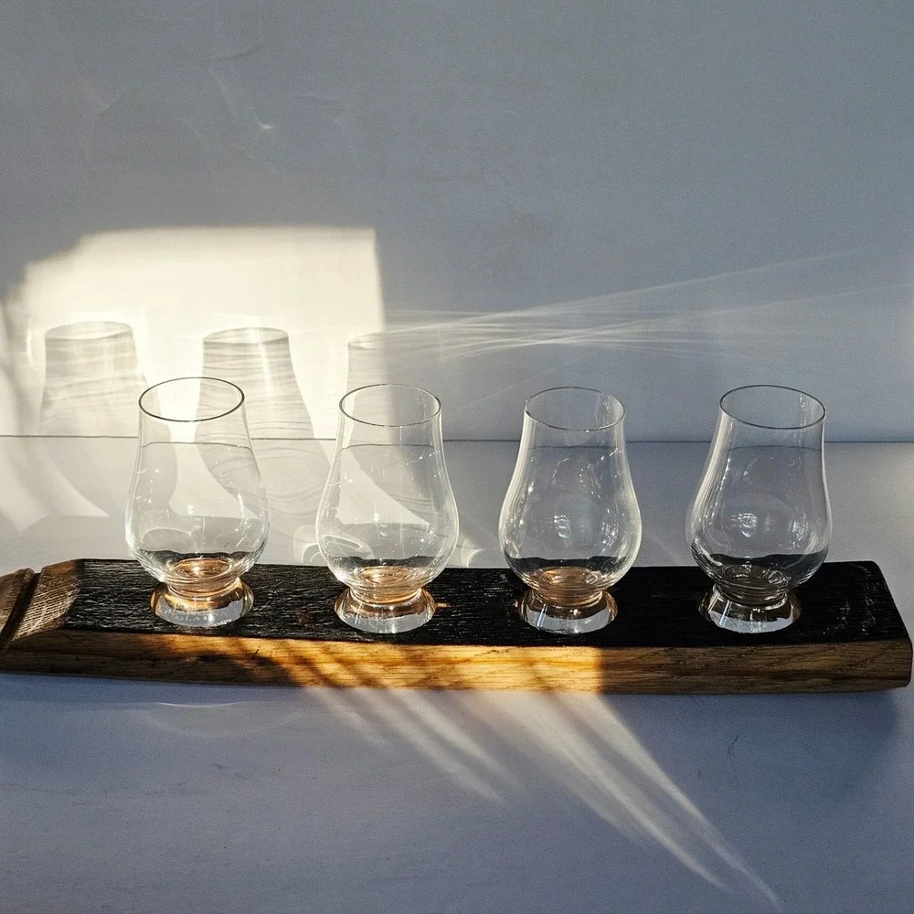NEW Glencairn Whiskey Tasting Flight Set‎ 4 Glasses Reclaimed Barrel Stave Gift - Picture 10 of 16